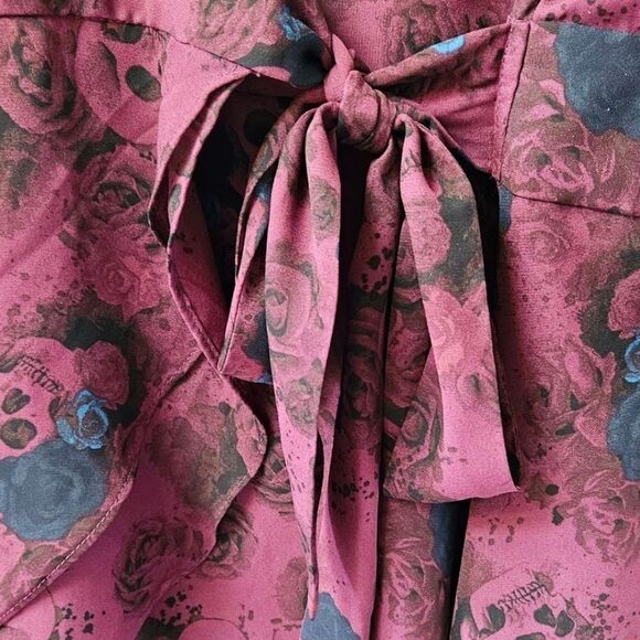 TORRID SKULLS Blue Rose Georgette Purple Wrap Tunic Tie Front Blouse. - Picture 5 of 16